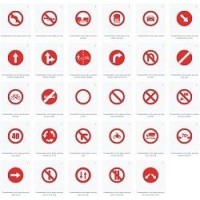 Circle Road safety signs and warnings in vector transparent background 
