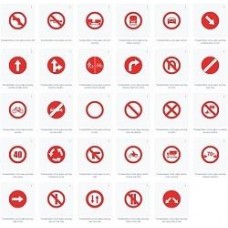 Circle Road safety signs and warnings in vector transparent background 