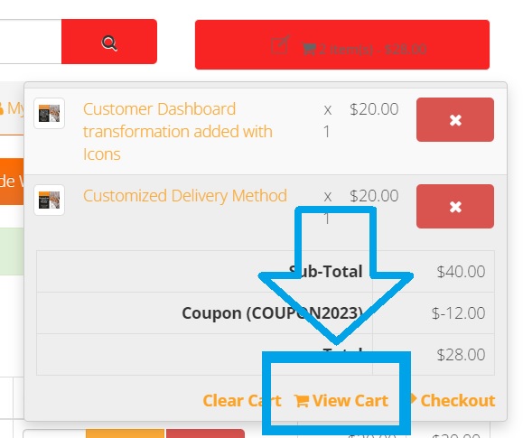 view cart for coupon