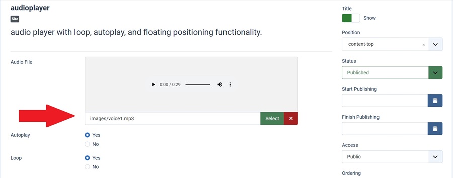 joomla mp3 audio player module settings