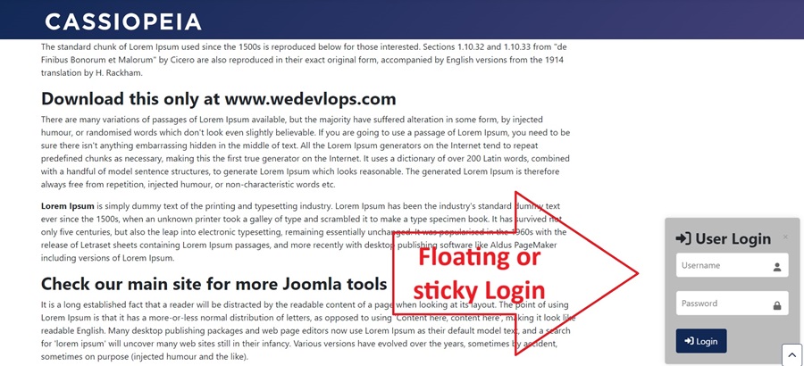 sticky or floating login Joomla module cover