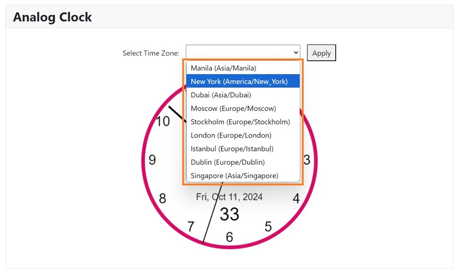 Joomla clock with global time zone selector on the frontend