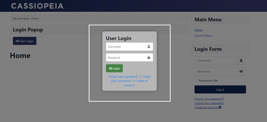 joomla login pop up demo