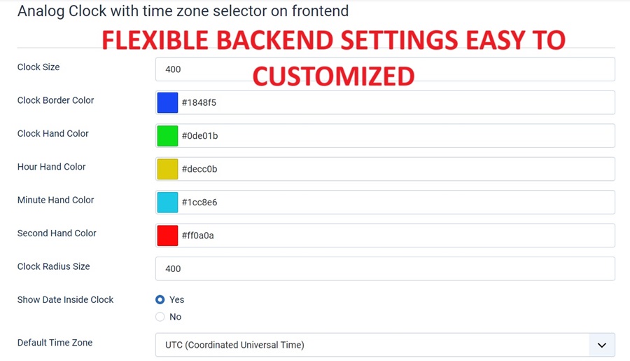 joomla analog clock module backend settings