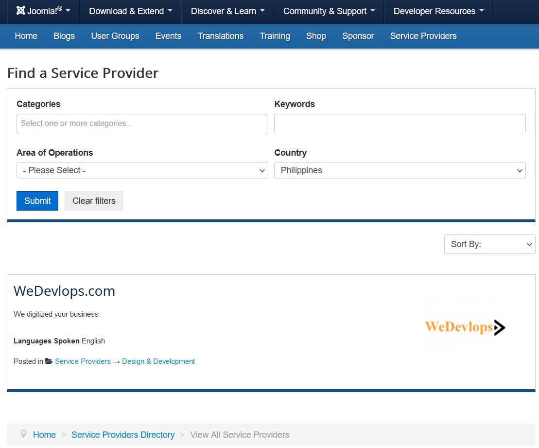 Joomla and Wedevlops Service Provider listed in Philippines